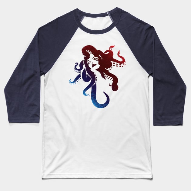 Lady Octopus Color Baseball T-Shirt by SpaceRockLab